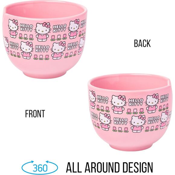 Hello Kitty Ceramic Ramen Bowl with Chopsticks - Floral Pattern Pink 20 OZ - Picture 2 of 12
